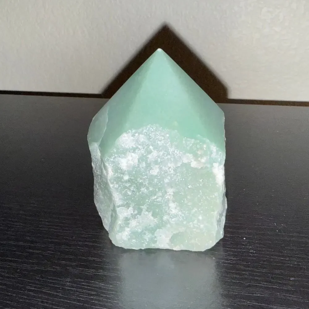 Green Aventurine Crystal Tower Point • Polished Top Raw Base Home Decor